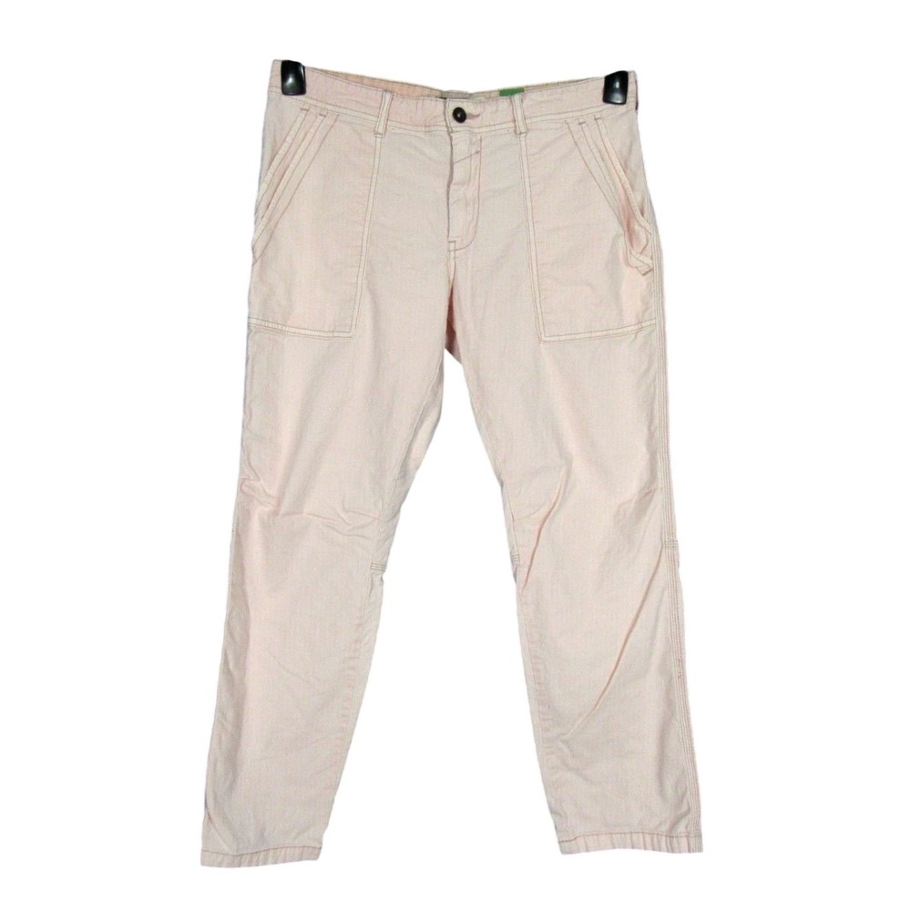 ANTHROPOLOGIE Light Pink THE WANDERER Linen Blend CROP STRAIGHT LEG Pants Sz 28